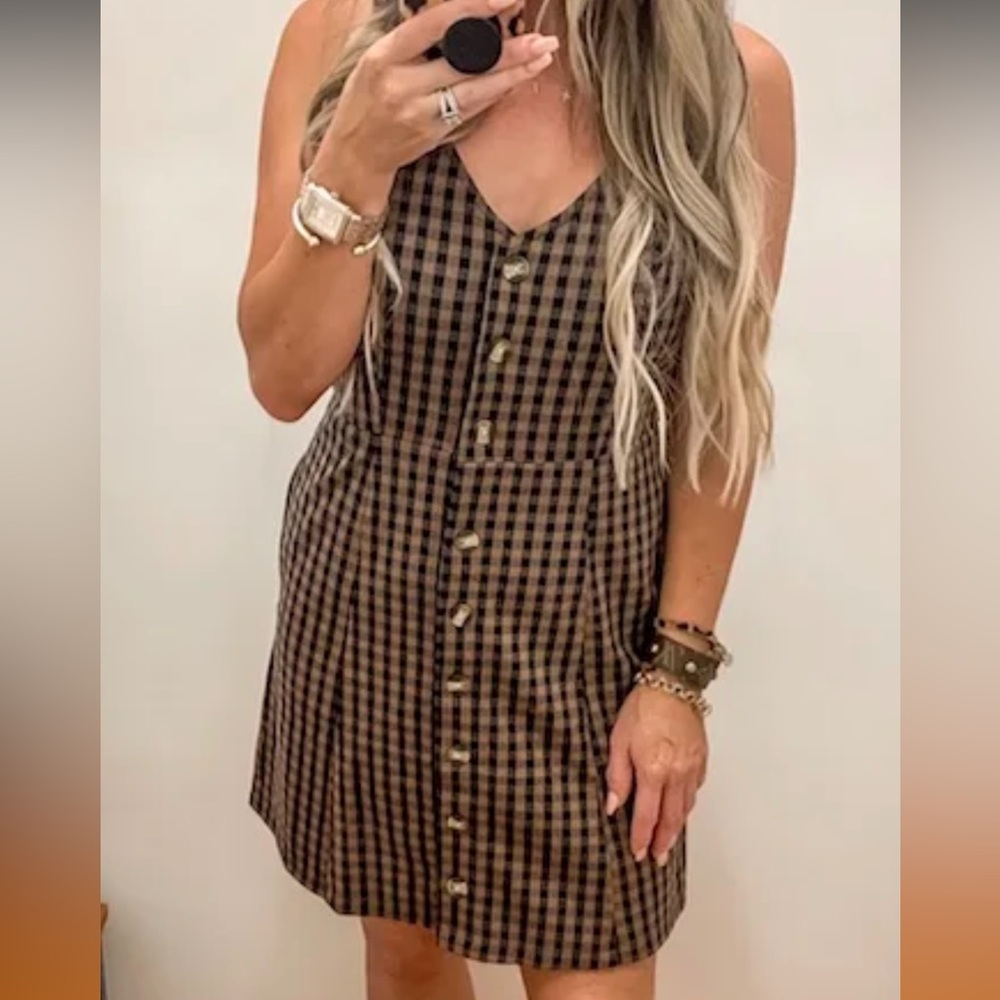 American Eagle Outfitters Black and Brown Plaid Mini Dress